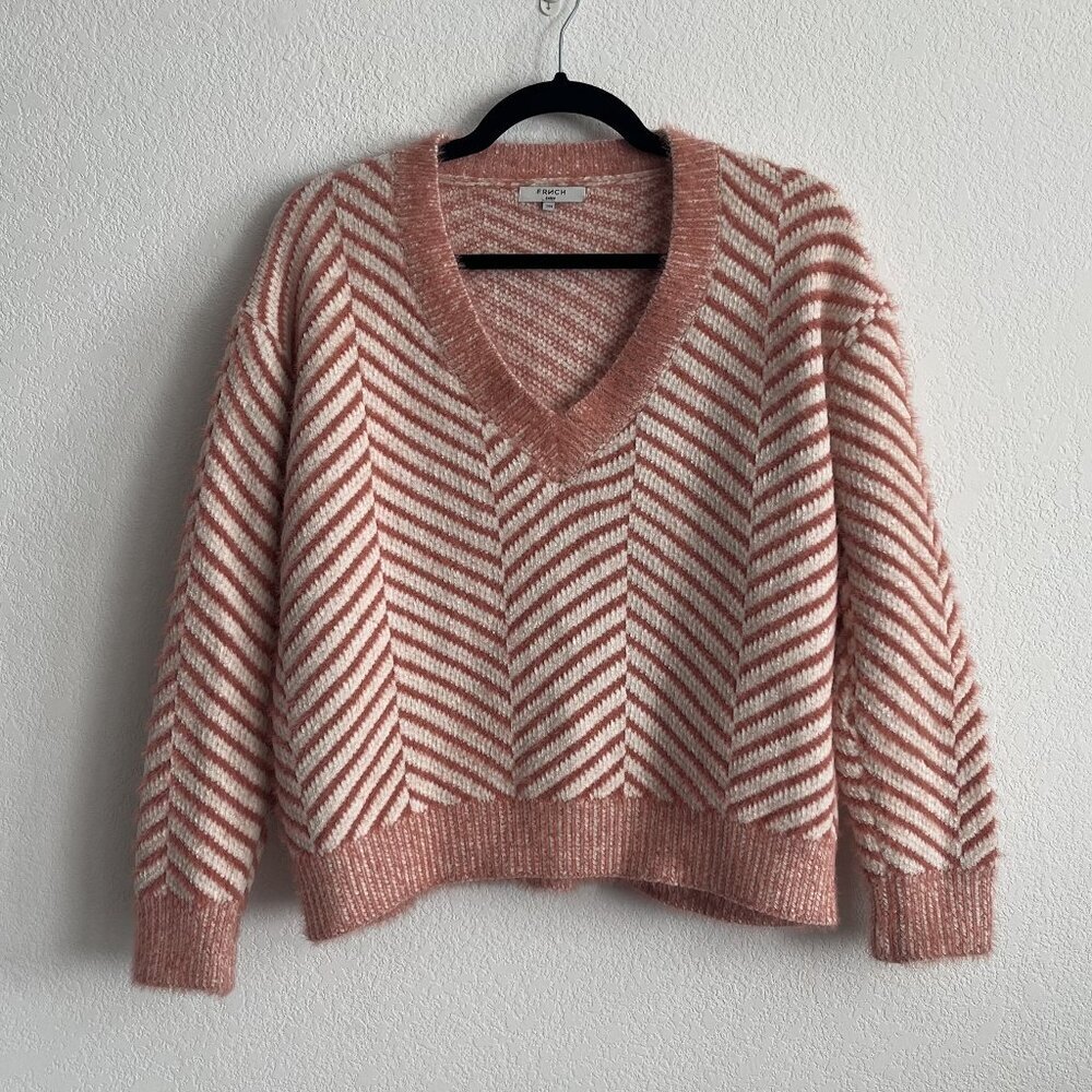 FRNCH Chevron Stripe Fuzzy Sweater